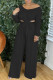 Black Casual Solid Bandage Patchwork O Neck Long Sleeve Two Pieces