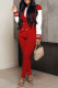 Red Fashion Casual Patchwork Cardigan Pants V Neck Long Sleeve Two Pieces