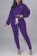 Purple Fashion Casual Solid Bandage Hooded Collar Long Sleeve Two Pieces