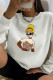White Fashion Street Character Patchwork O Neck Tops
