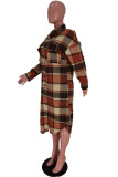 Red Fashion Casual Plaid Cardigan Turndown Collar Outerwear