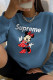 Blue Casual Cute Character Patchwork O Neck Tops