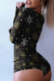 Red Fashion Casual Print Basic V Neck Long Sleeve Skinny Romper