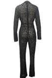 Black Sexy Solid Patchwork O Neck Regular Jumpsuits
