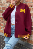 Red Fashion Casual Letter Embroidery Cardigan O Neck Outerwear
