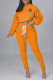 Orange Fashion Casual Solid Bandage Hooded Collar Long Sleeve Two Pieces
