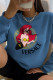 Blue Street Cute Character Patchwork O Neck Tops