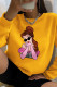Yellow Fashion Street Character O Neck Tops