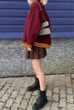 Red Fashion Casual Letter Embroidery Cardigan O Neck Outerwear