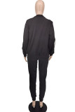 Red Casual Solid Patchwork Zipper Collar Long Sleeve Two Pieces