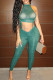 Green Fashion Sexy Patchwork See-through Vests Pants O Neck Sleeveless Two Pieces