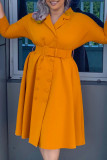 Pink Casual Solid Patchwork Buckle Turn-back Collar A Line Dresses