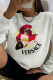 White Street Cute Character Patchwork O Neck Tops