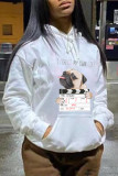 White Fashion Casual Print Basic Hooded Collar Tops