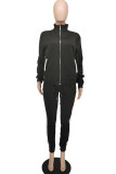 Red Casual Solid Patchwork Zipper Collar Long Sleeve Two Pieces