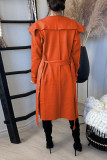 Tangerine Red Casual Solid Split Joint Outerwear