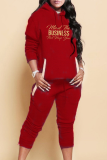 Grey Casual Print Draw String Hooded Collar Long Sleeve Two Pieces