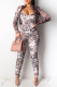 Leopard Print Sexy Print Patchwork Zipper Long Sleeve Two Pieces