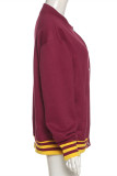 Red Fashion Casual Letter Embroidery Cardigan O Neck Outerwear