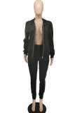 Red Casual Solid Patchwork Zipper Collar Long Sleeve Two Pieces