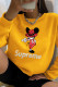 Yellow Street Cute Character Patchwork O Neck Tops
