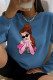 Blue Fashion Street Character O Neck Tops