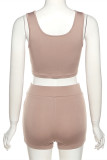 Brown Casual Sportswear Solid Vests U Neck Sleeveless Two Pieces