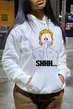 White Fashion Casual Print Basic Hooded Collar Tops