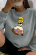 Grey Fashion Street Character Patchwork O Neck Tops
