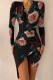 Black Pink Sexy Print Patchwork Fold Asymmetrical V Neck Irregular Dress Dresses
