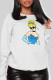 White Vintage Cute Character Patchwork O Neck Tops