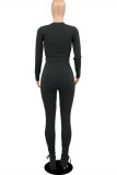 Grey Fashion Casual Solid Bandage Draw String O Neck Long Sleeve Two Pieces