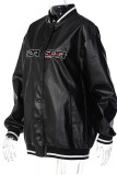 Black Fashion Casual Letter Embroidery Patchwork O Neck Outerwear