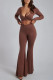 Brown Fashion Sexy Solid Hollowed Out O Neck Long Sleeve Two Pieces