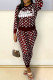 Burgundy Fashion Casual Print Letter O Neck Long Sleeve Two Pieces