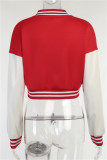Red Fashion Casual Letter Embroidery Patchwork O Neck Outerwear