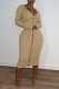 Camel Sexy Solid Patchwork Buckle V Neck One Step Skirt Dresses