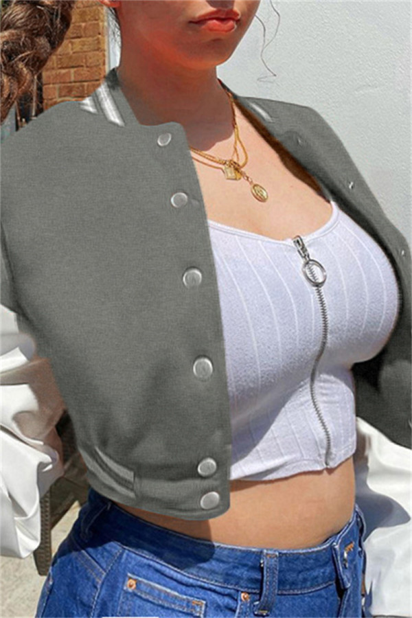 Grey Fashion Casual Solid Patchwork O Neck Outerwear