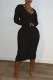 Black Sexy Solid Patchwork Buckle V Neck One Step Skirt Dresses