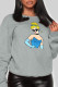 Grey Vintage Cute Character Patchwork O Neck Tops
