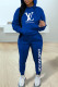 Blue Fashion Casual Print Letter Hooded Collar Long Sleeve Two Pieces