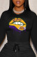 Black Casual Street Print Patchwork O Neck Tops