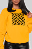Yellow Casual Street Print Patchwork O Neck Tops