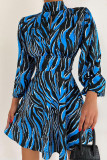 Blue Sexy Print Patchwork Half A Turtleneck A Line Dresses