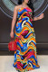 Colour Fashion Sexy Print Backless Spaghetti Strap Long Dress