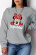 Grey Fashion Cute Character Patchwork O Neck Tops