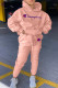 Pink Fashion Street Print Patchwork Hooded Collar Long Sleeve Two Pieces