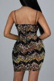 Blue Fashion Sexy Patchwork Sequins Backless V Neck Sling Dress Dresses