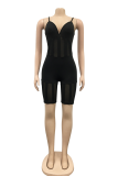 Yellow Sexy Solid Mesh Spaghetti Strap Skinny Rompers