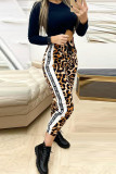 Yellow Sexy Print Patchwork O Neck Long Sleeve Two Pieces